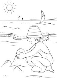 Kolorowanka dziewczynka bawi się na plaży